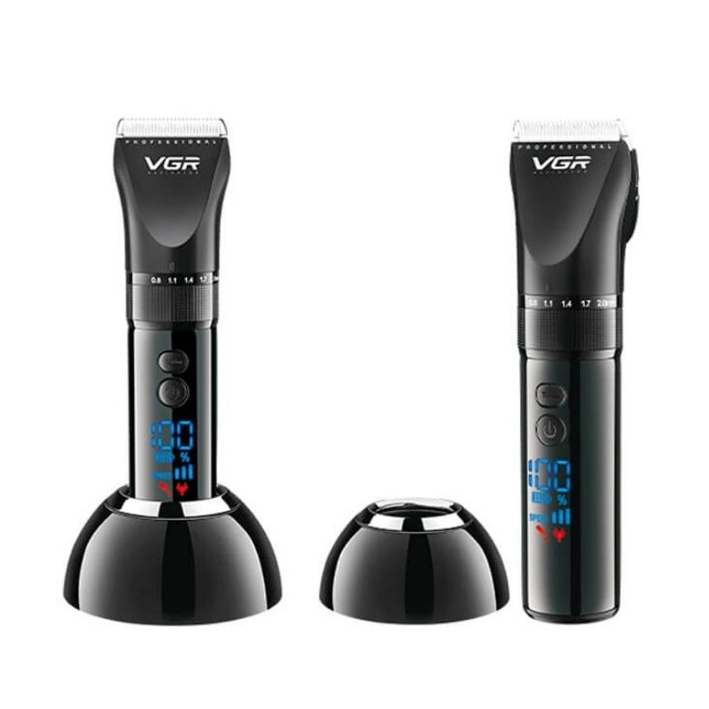 VGR V-049 Tondeuse à Cheveux Professionnelle Rechargeable avec Socle – Affichage LED – Lame Acier Inox et Titanium