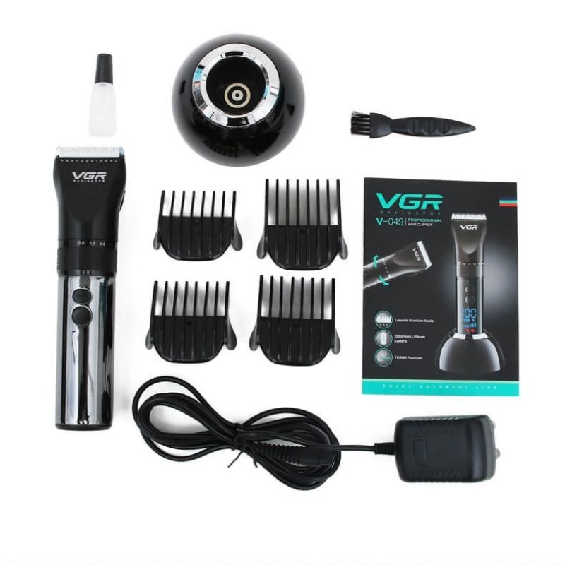 VGR V-049 Tondeuse à Cheveux Professionnelle Rechargeable avec Socle – Affichage LED – Lame Acier Inox et Titanium