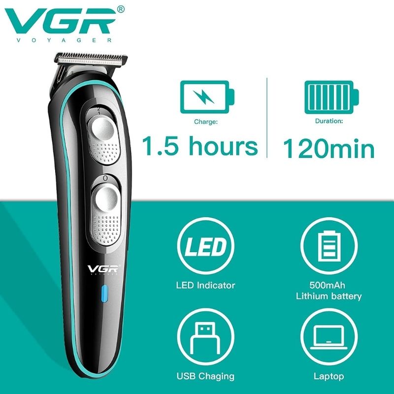 VGR V-055 Tondeuse à Cheveux Professionnelle Rechargeable - Lame Acier Trempé au Carbone