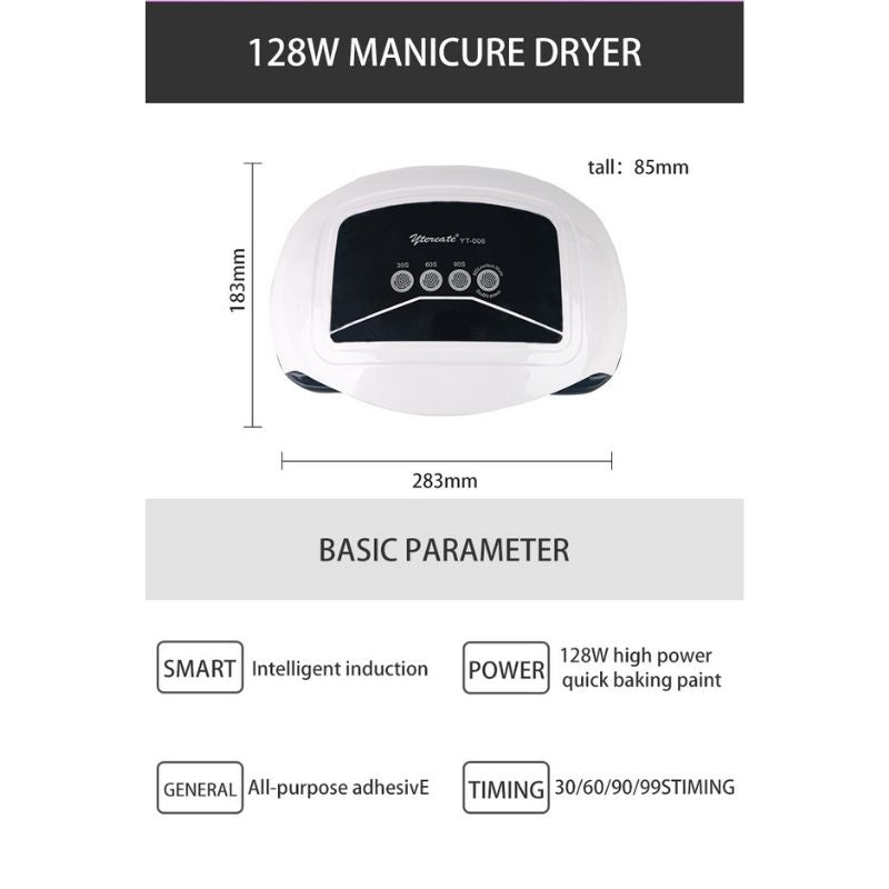 YTEREATE YT-006 Lampe UV/LED sèche-ongles- Durcisseur de Gels & vernis double main Avec Minuterie 128 W