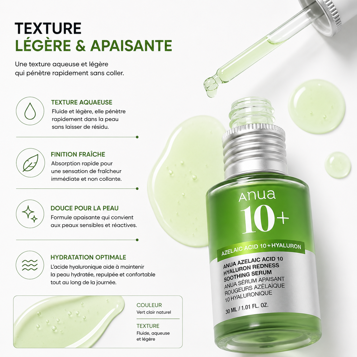 ANUA Azelaic Acid 10 Hyaluron Redness Soothing Serum – Sérum Apaisant Anti-Rougeurs