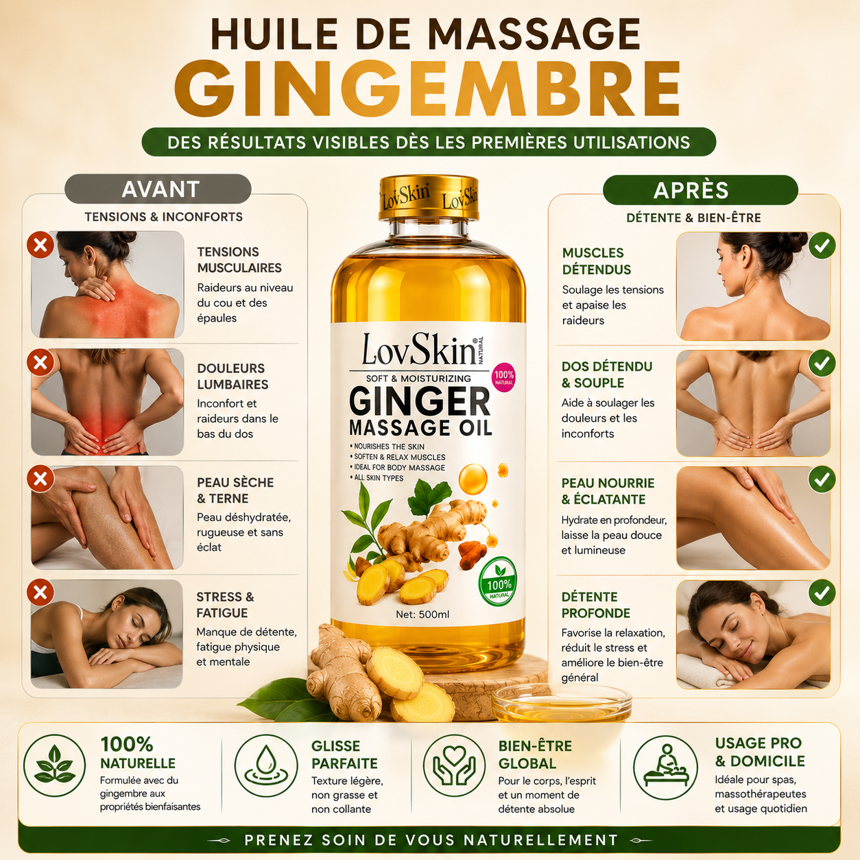 Huile De Massage Gingembre LovSkin - Ginger Massage Oil 500 ml