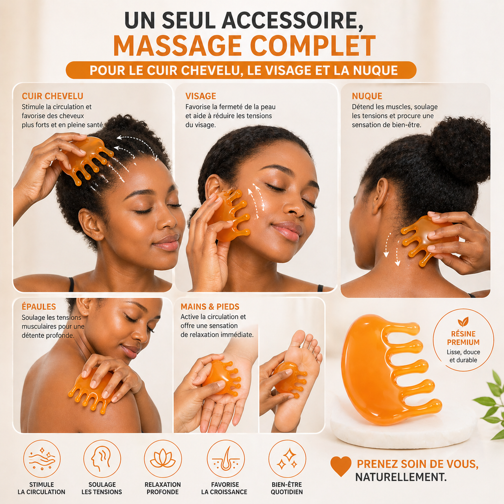 Masseur Cuir Chevelu 5 Griffes en Résine – Massage Tête Relaxant & Anti Stress – Outil Bien-Être