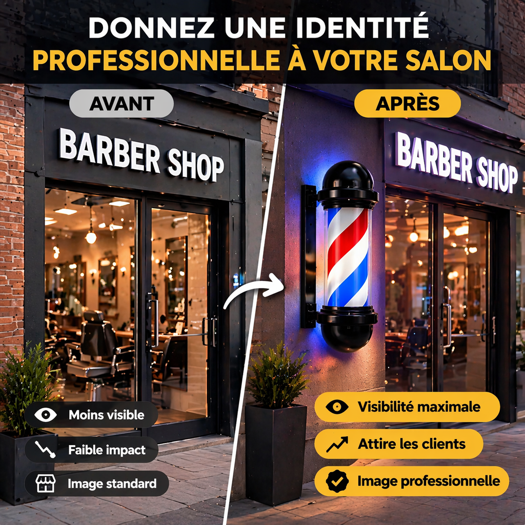 Mini Barber Pole Lumineux LED Rotatif – Enseigne Murale Compacte pour Salon de Coiffure & Barbier