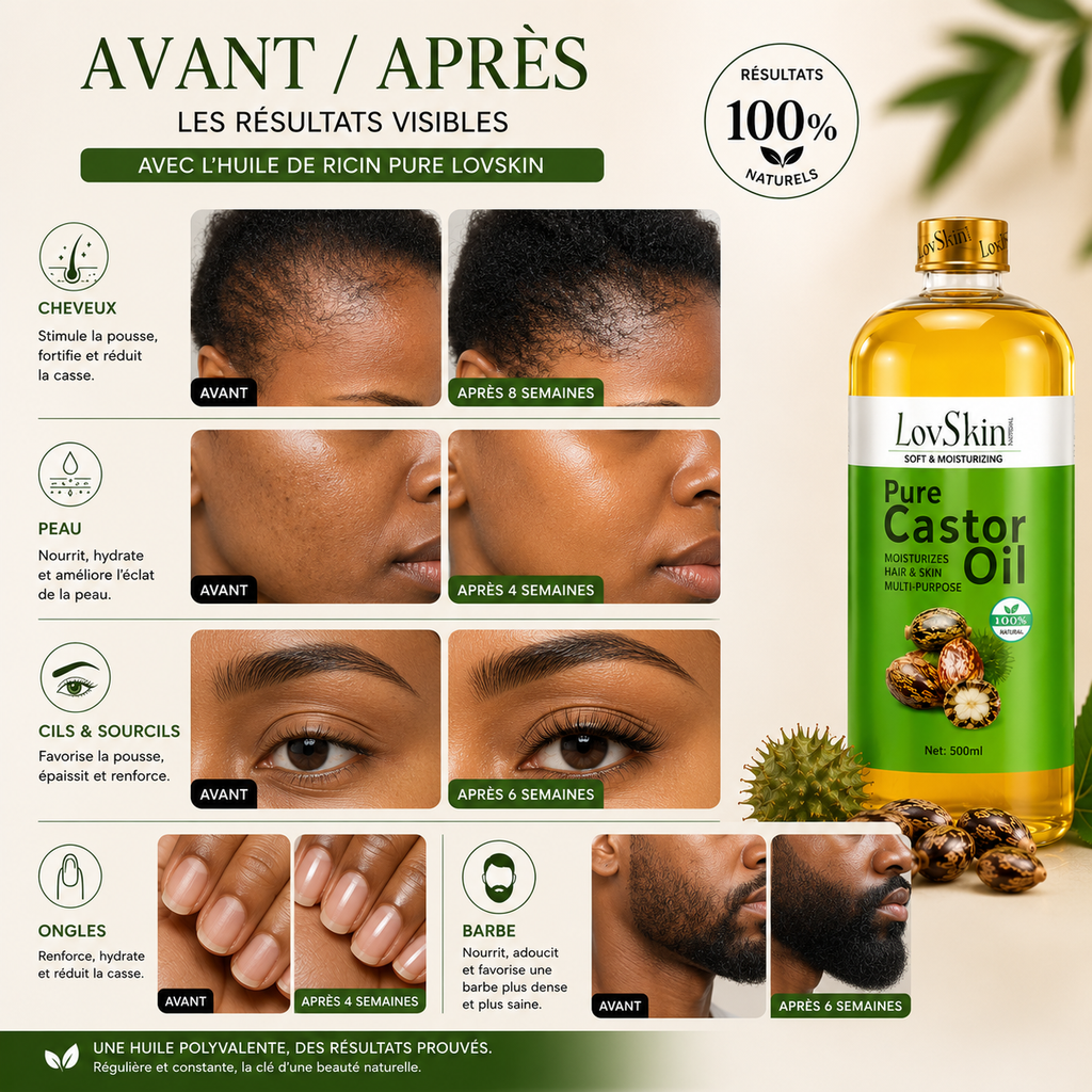 Huile De Ricin Pure LovSkin 500 ml – Huile De Massage Professionnelle Multi-Usages