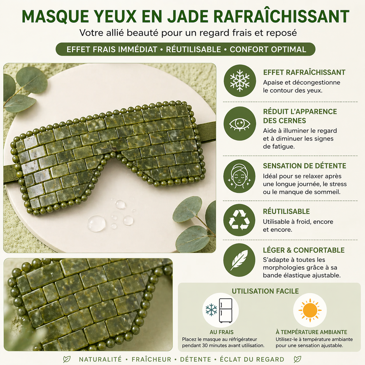 Masque Yeux en Jade Naturel – Rituel de Fraîcheur & Éclat du Regard
