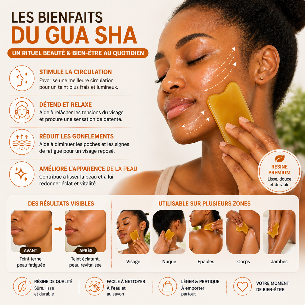 Gua Sha Visage en Résine – Outil de Massage & Réflexologie – Anti-Stress, Peau Lisse & Éclat Naturel