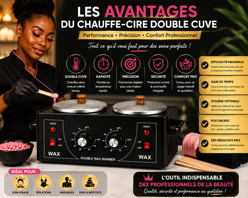 Chauffe-Cire Double Cuve Professionnel – Appareil Épilation 2 Bacs Réglables