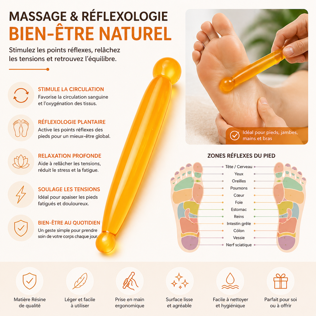 Bâton de Massage Gua Sha Réflexologie en Résine – Soin Visage, Yeux & Corps – Détente & Bien-Être Quotidien