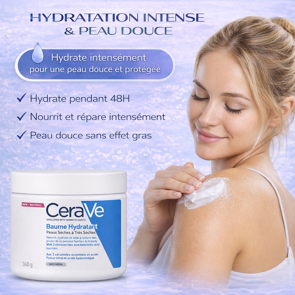 CeraVe Baume Hydratant Visage & Corps – Hydratation Intense Peaux Sèches à Très Sèches 454g