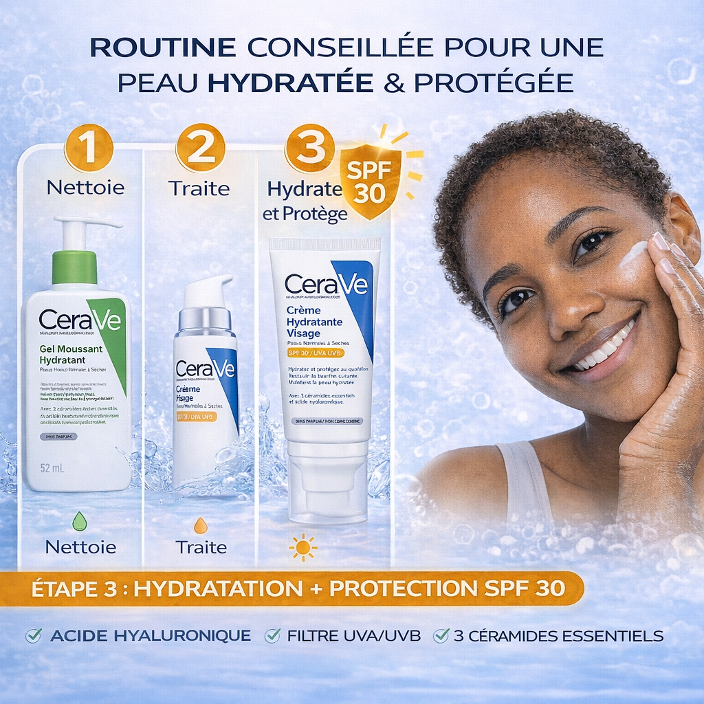 CeraVe Crème Hydratante Visage SPF30 – Hydratation & Protection UV – Peaux Normales à Sèches
