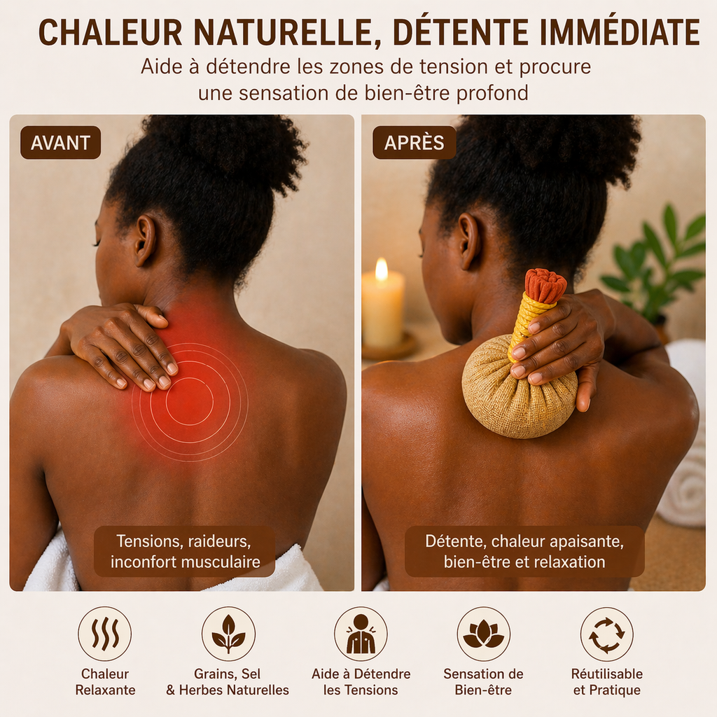 Balle de Massage Chauffante aux Grains, Sel & Herbes Naturelles – Compresse Thermique Relaxante 500g