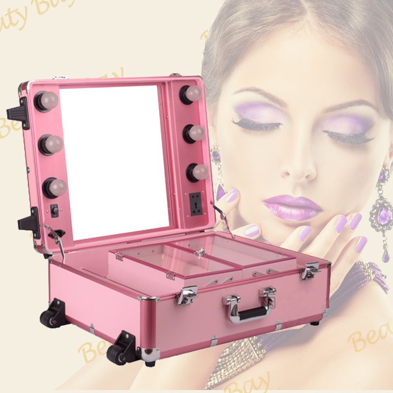 Valise Studio Make-up Trolley - Table de maquillage Professionnel avec Ampoules