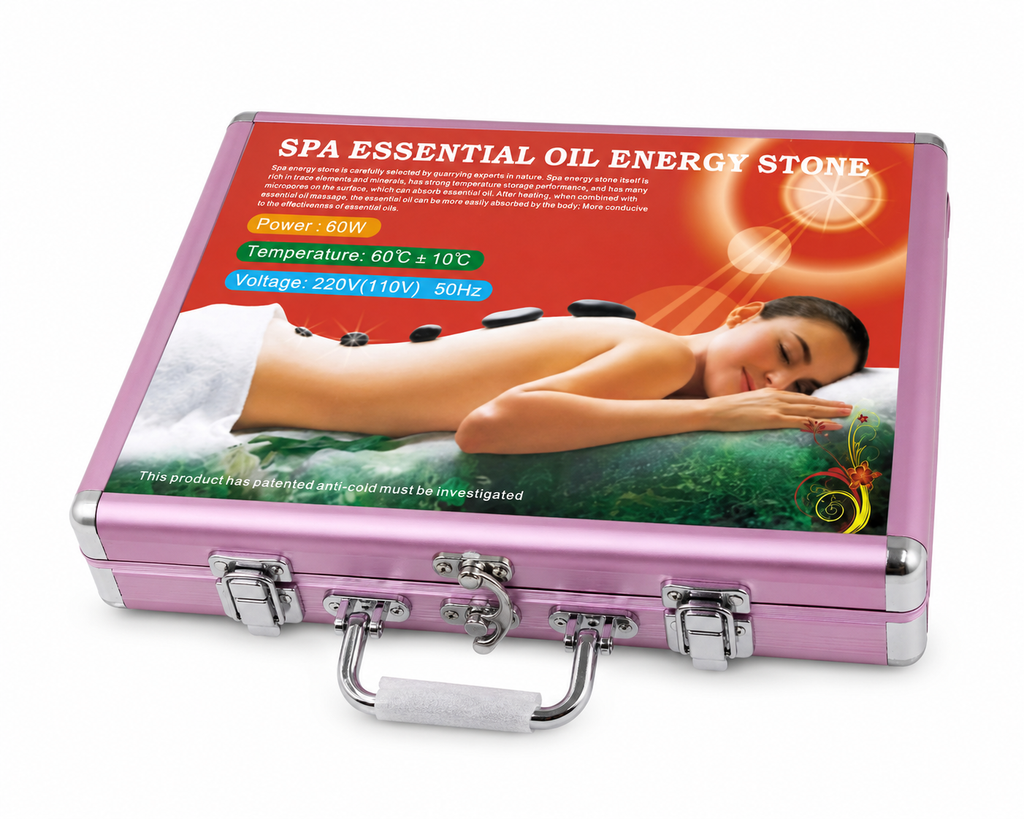 Kit de 16 Pierres Chaudes avec Valise Chauffante Électrique – Massage Spa