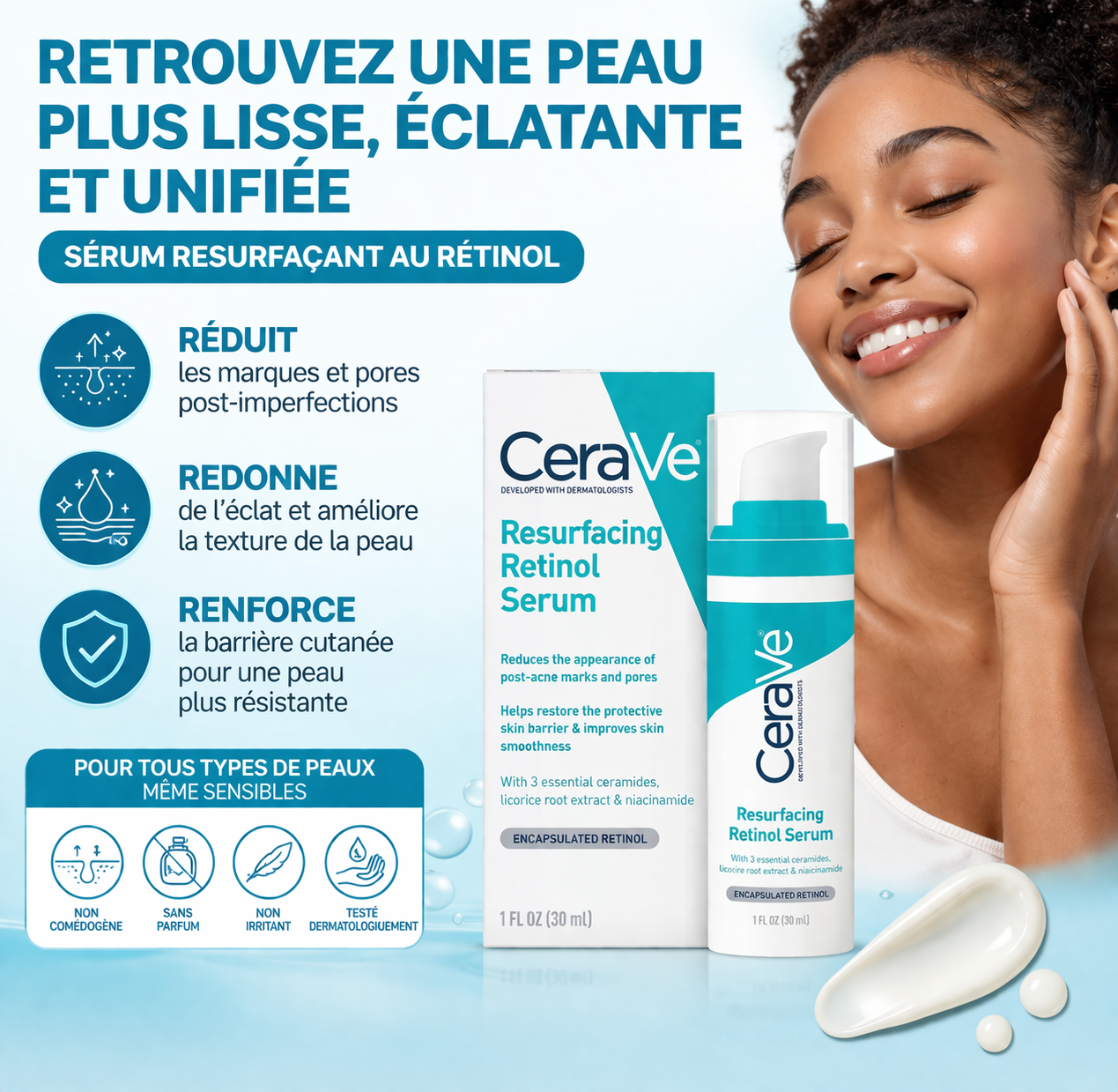 CeraVe Sérum Resurfaçant au Rétinol – Anti-Marques & Pores – 30 ml