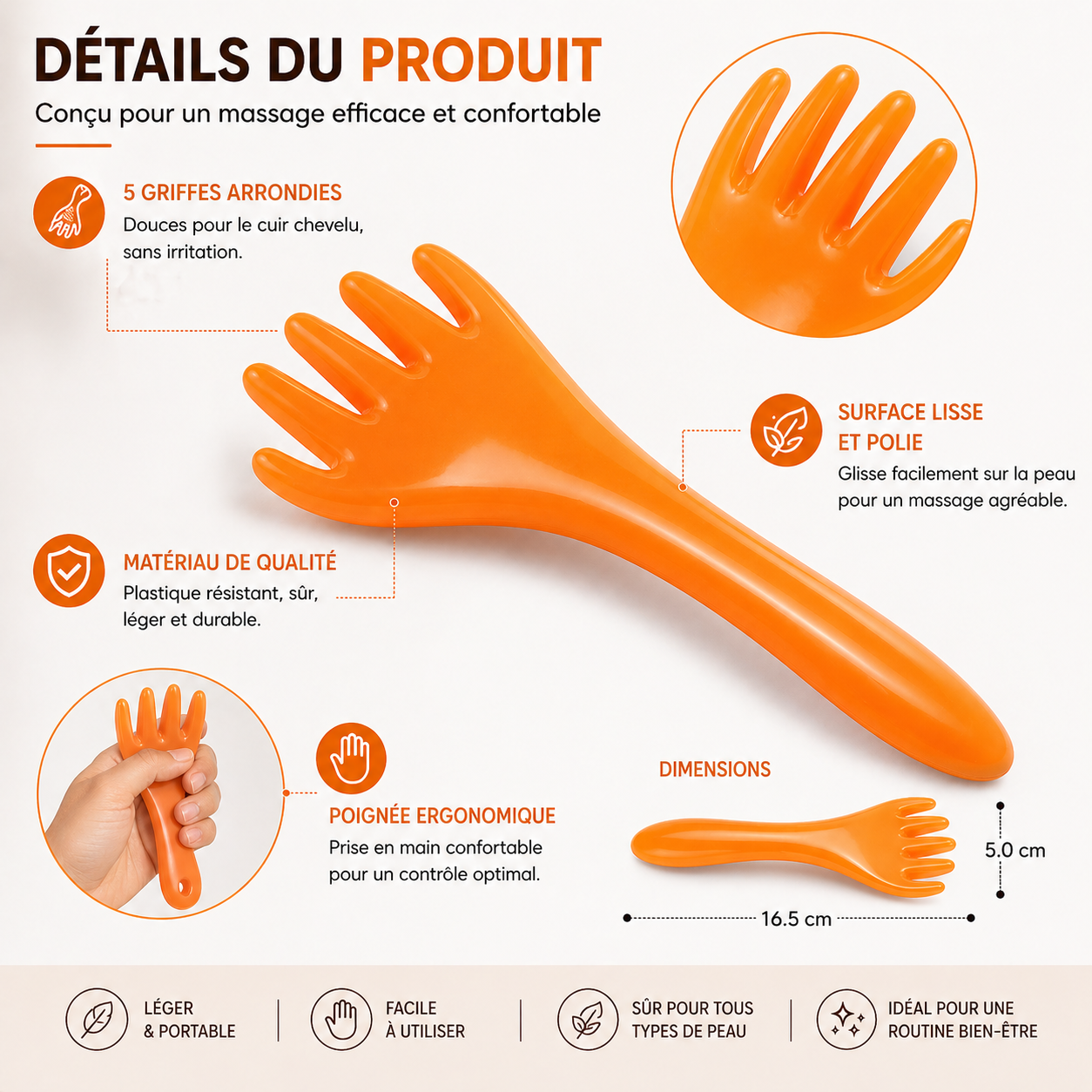 Masseur Cuir Chevelu Gua Sha 5 Griffes – Ohio Eur - Relaxation & Stimulation – Massage Tête, Cou & Corps
