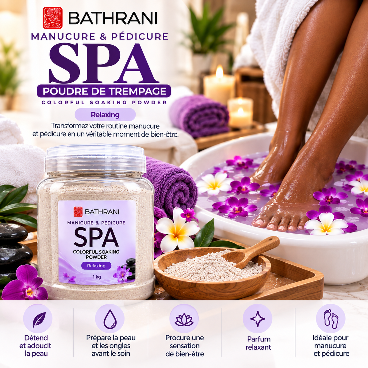 BATHRANI Poudre de Trempage SPA Manucure & Pédicure Relaxing – 1 kg