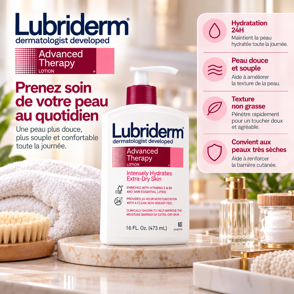 LUBRIDERM Advanced Therapy Lotion – Lait Corporel Hydratation Intense 24H pour Peaux Très Sèches – 473 ml