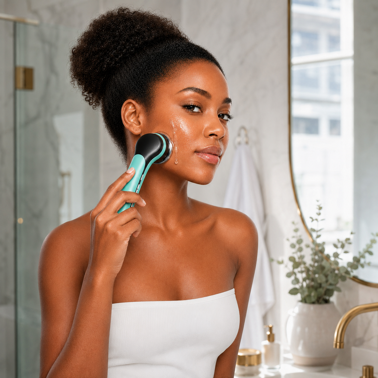 Appareil de Soin du Visage 4-en-1 Chaud et Froid – Clean, Moist, EMS & Cool