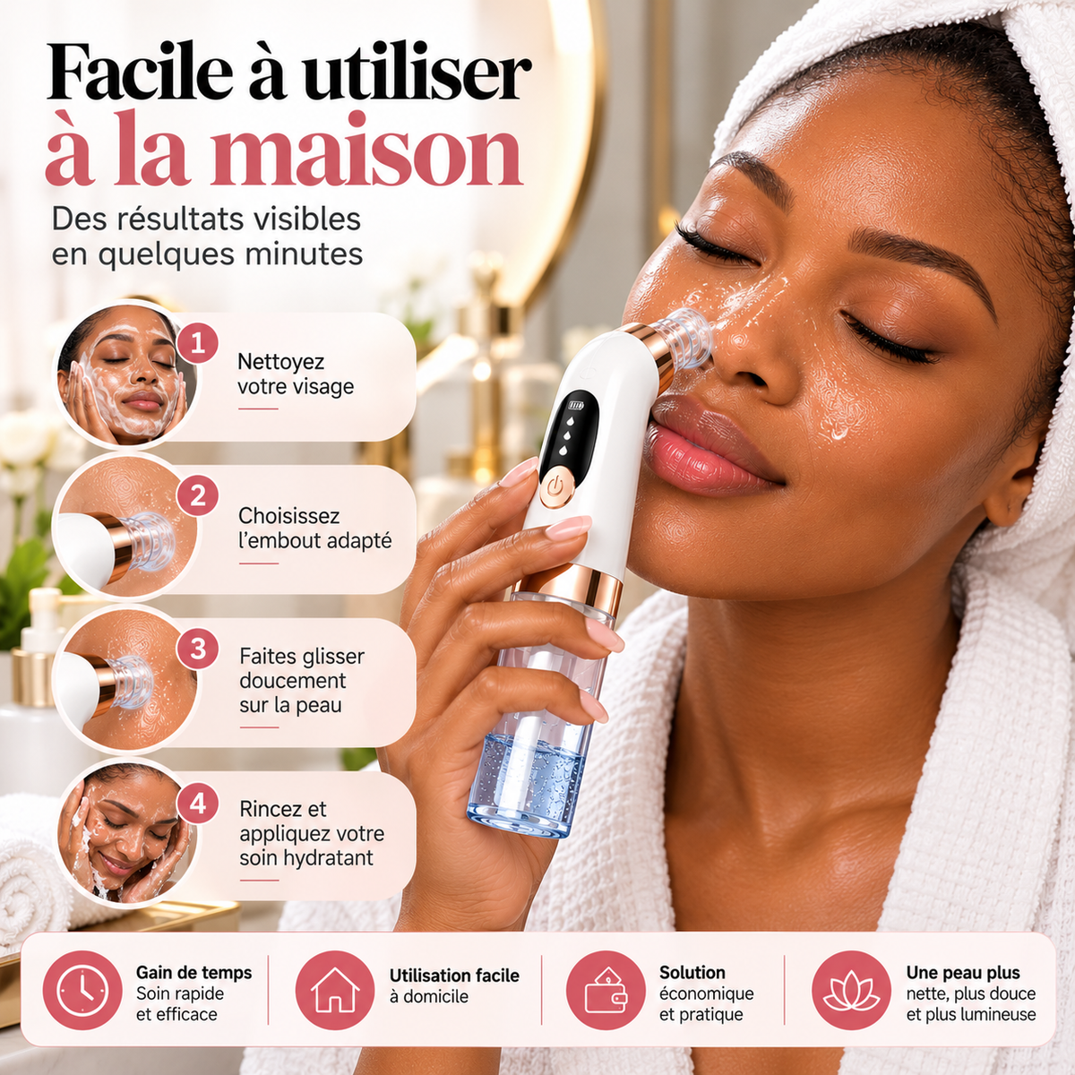 Appareil Nettoyant Visage à Microbulles – Aspirateur de Pores et Points Noirs Rechargeable USB
