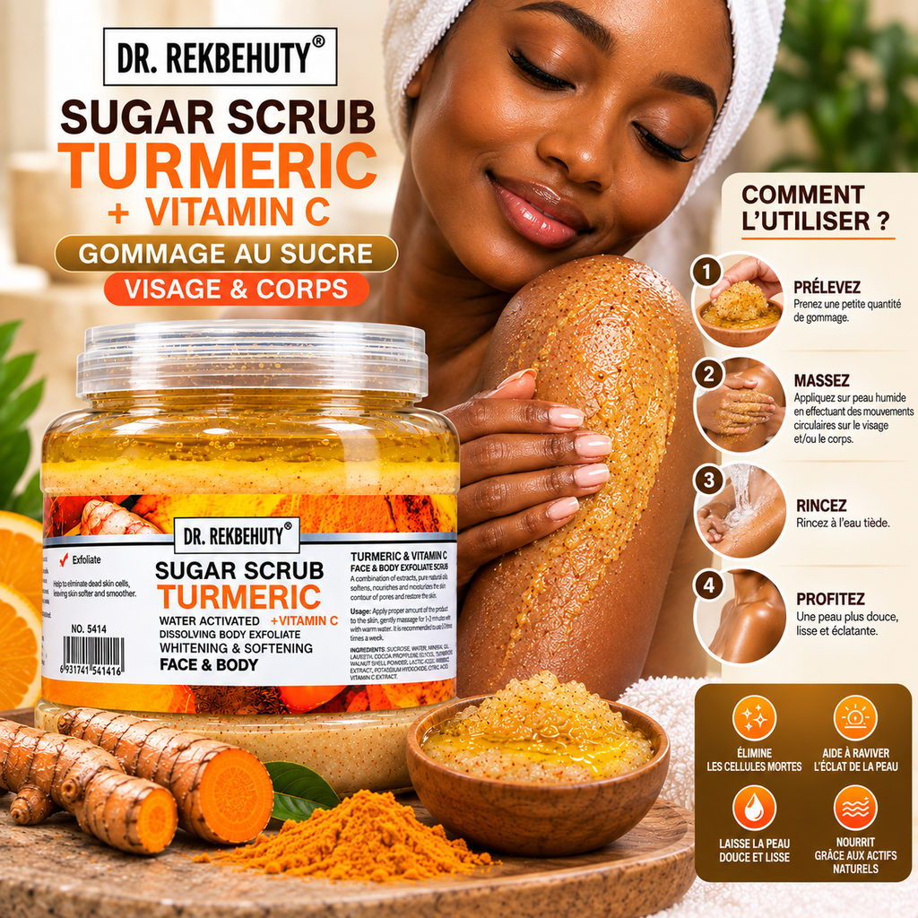 DR. REKBEHUTY Gommage au Sucre Curcuma & Vitamine C – Visage & Corps