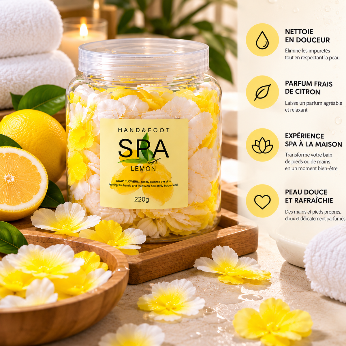 Fleurs de Savon Spa au Citron Mains & Pieds – Lemon Soap Flowers – 220 g / 800 g