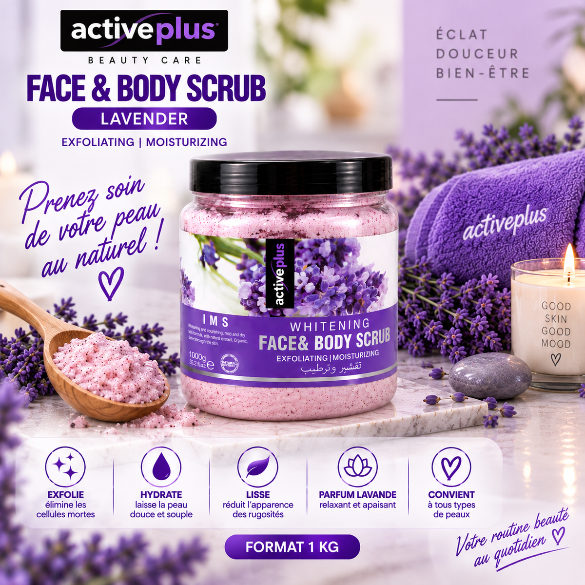 ActivePlus Gommage Visage & Corps à la Lavande 1 kg – Face & Body Scrub Exfoliant