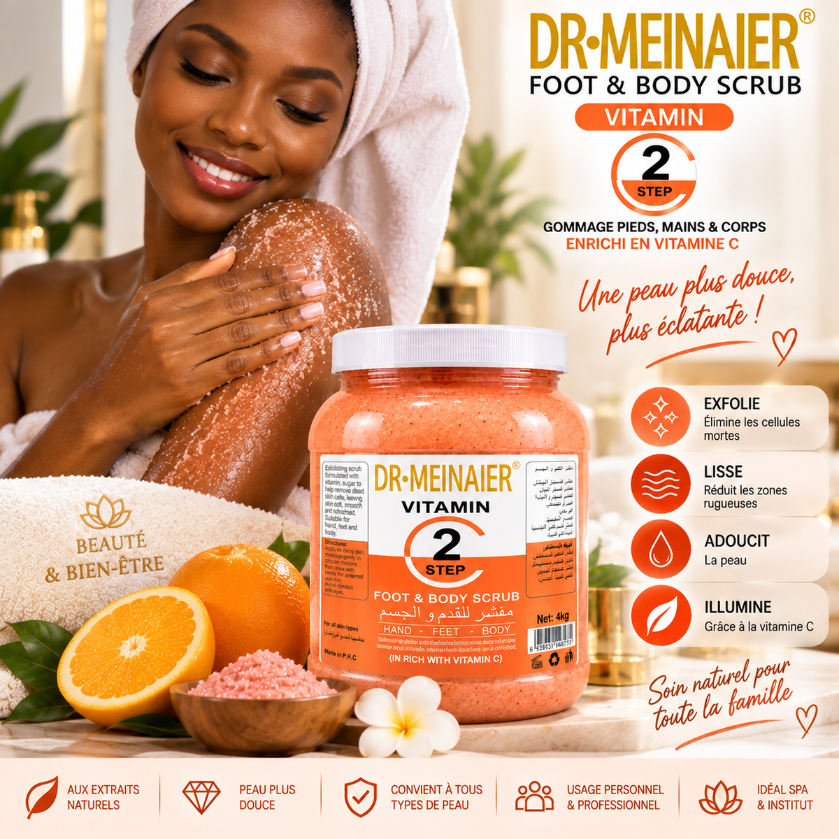 DR.MEINAIER Vitamin Step 2 Gommage Corps, Pieds & Mains à la Vitamine C – Format Professionnel