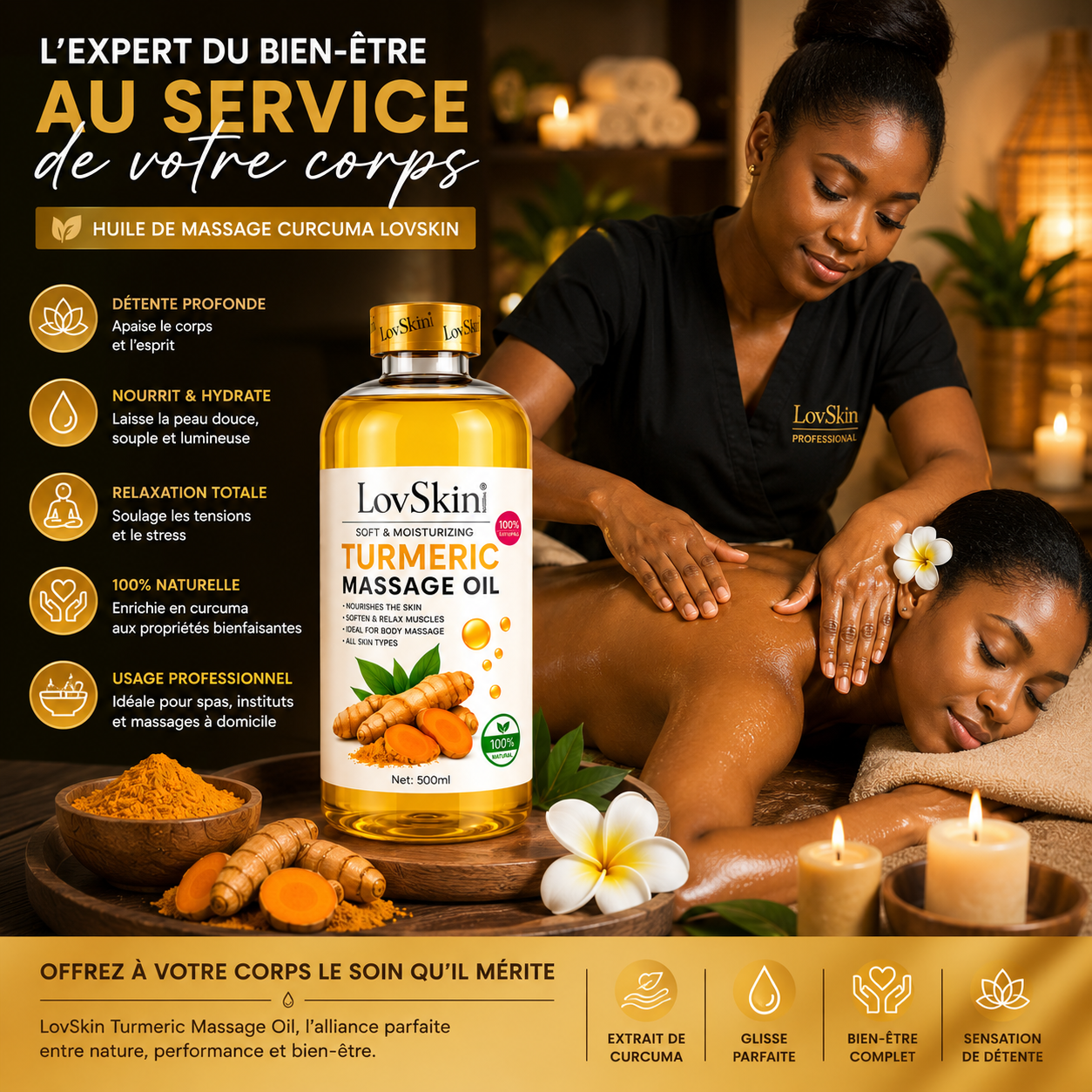 Huile De Massage Curcuma (Turmeric Massage Oil) LovSkin – 500 ml