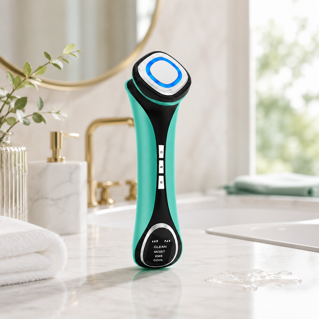 Appareil de Soin du Visage 4-en-1 Chaud et Froid – Clean, Moist, EMS & Cool
