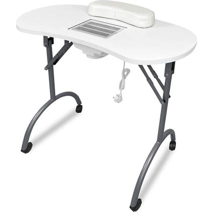 Table De Manucure Professionnelle Pliante Avec Aspirateur À Ongles Intégré, Repose-Mains, Roulettes Et Sac De Transport