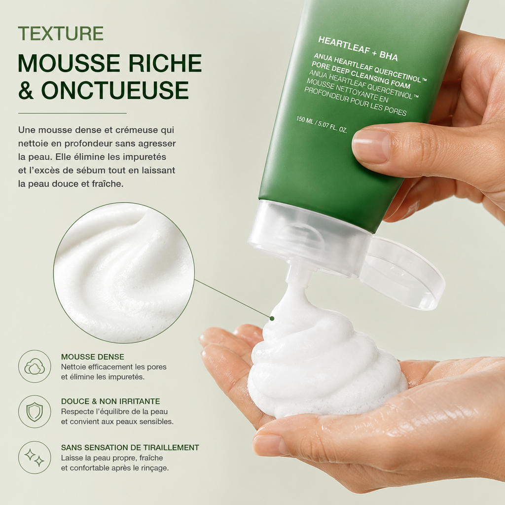 ANUA Heartleaf Quercetinol Pore Deep Cleansing Foam – Mousse Nettoyante Purifiante – 150ml