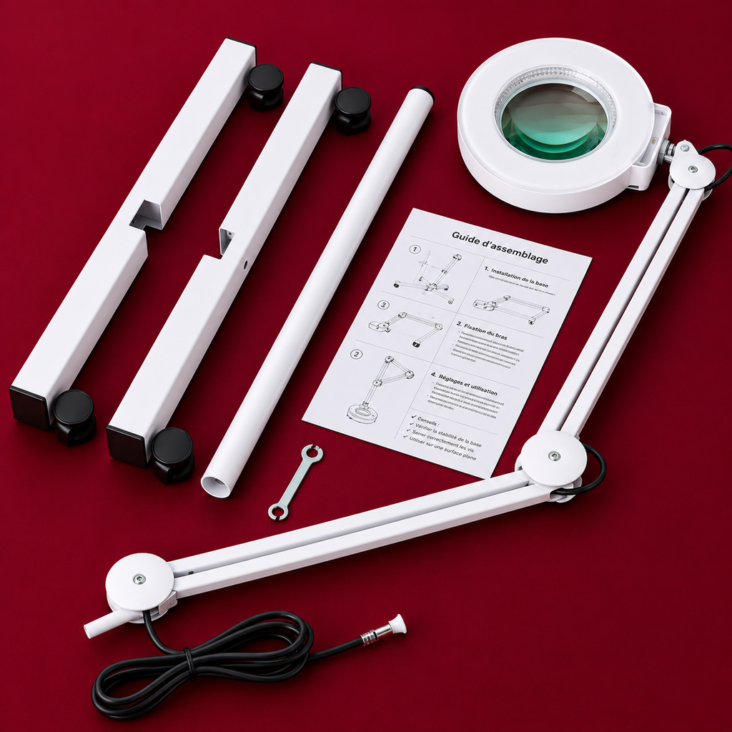 Lampe Loupe LED Professionnelle sur Pied à Roulettes – Grossissement jusqu’à 10X pour Esthétique et Soins