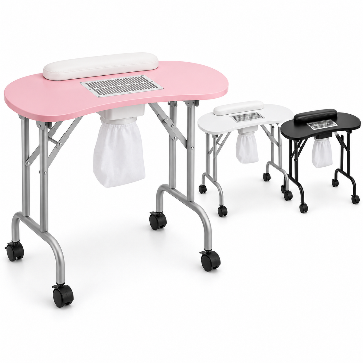 Table De Manucure Professionnelle Pliante Avec Aspirateur À Ongles Intégré, Repose-Mains, Roulettes Et Sac De Transport