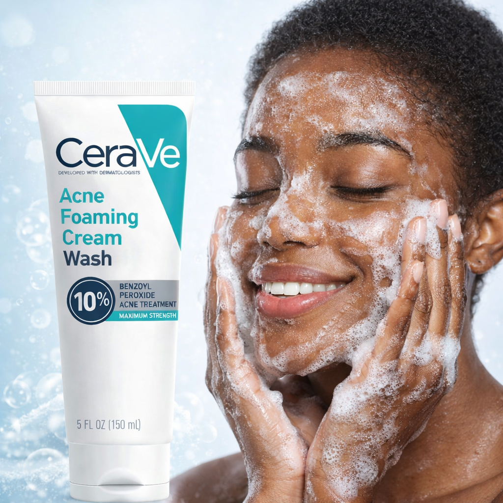 CeraVe Nettoyant Moussant Anti-Acné 10% Peroxyde de Benzoyle – Visage & Corps – 150ml