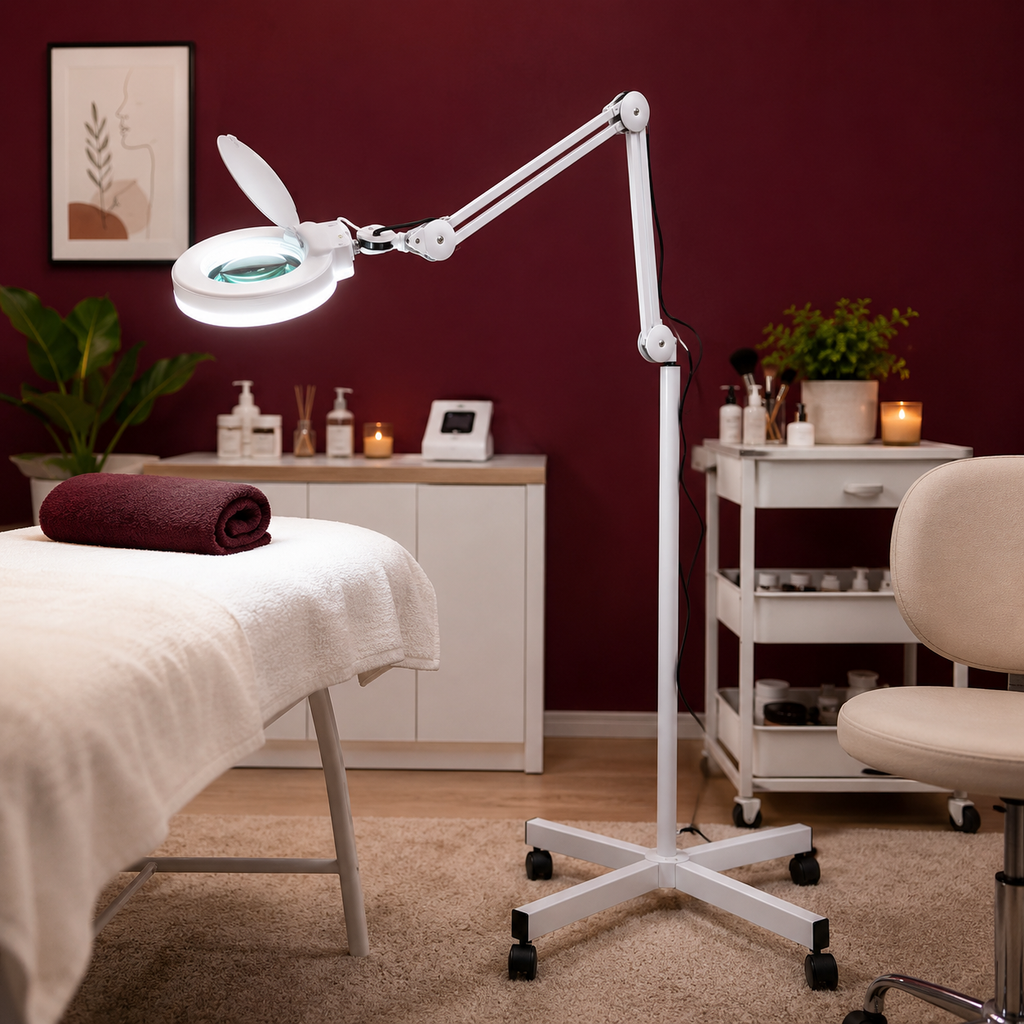 Lampe Loupe LED Professionnelle sur Pied à Roulettes – Grossissement jusqu’à 10X pour Esthétique et Soins