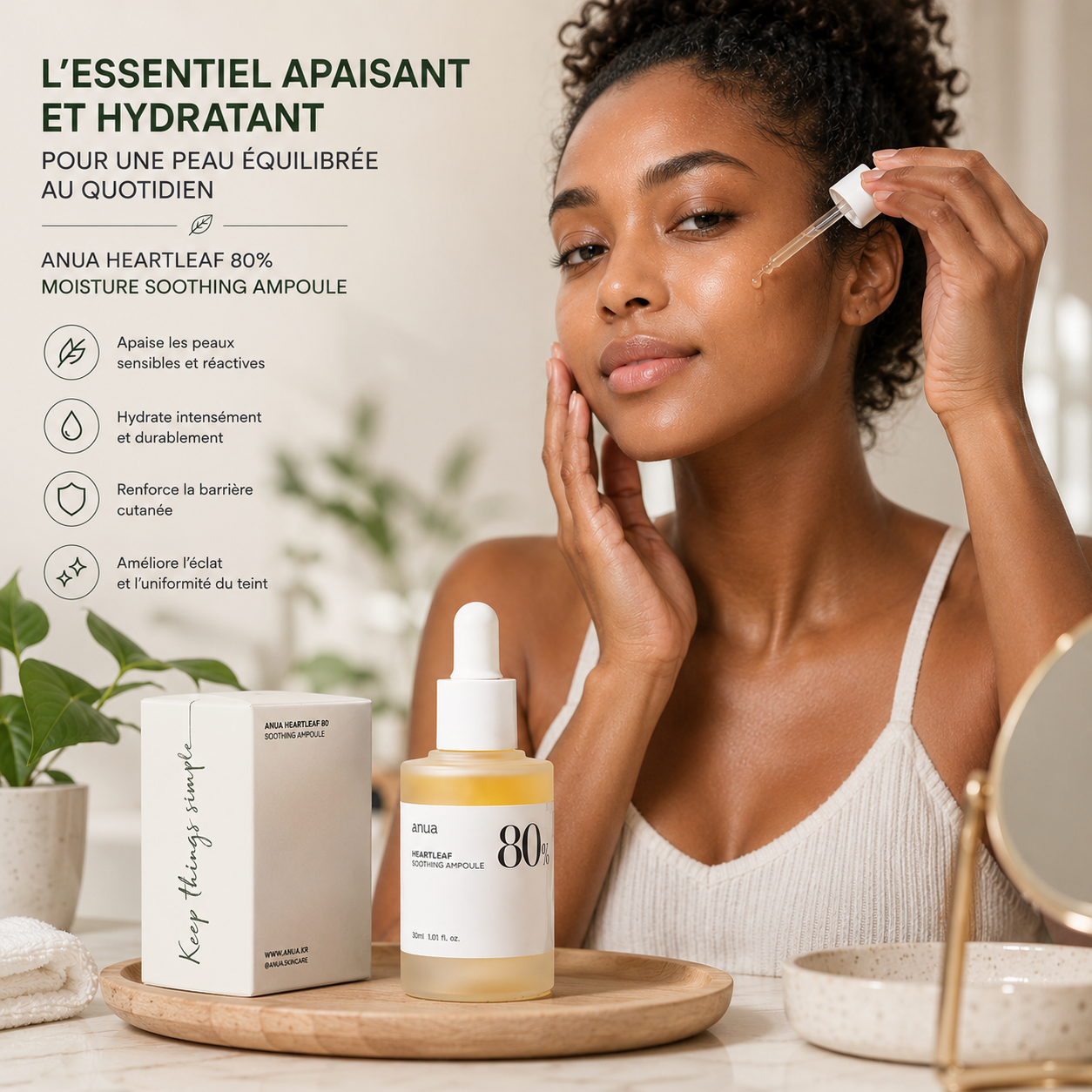 ANUA Heartleaf 80% Moisture Soothing Ampoule – Sérum Apaisant Hydratation Intense