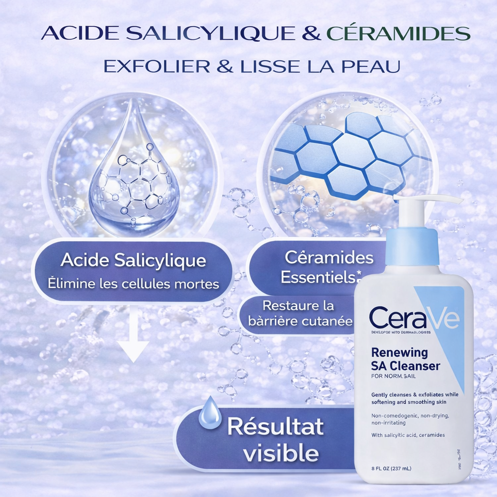 CeraVe Nettoyant Régénérant SA – Exfolie & Lisse la Peau – Peaux Normales 237ml