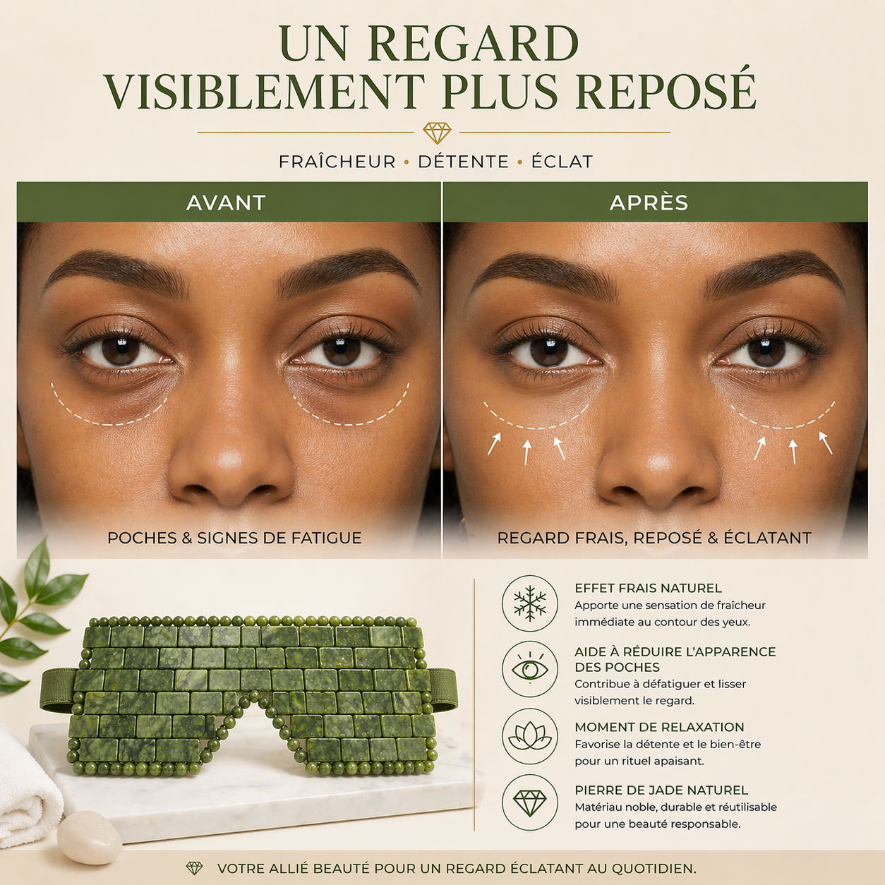 Masque Yeux en Jade Naturel – Rituel de Fraîcheur & Éclat du Regard