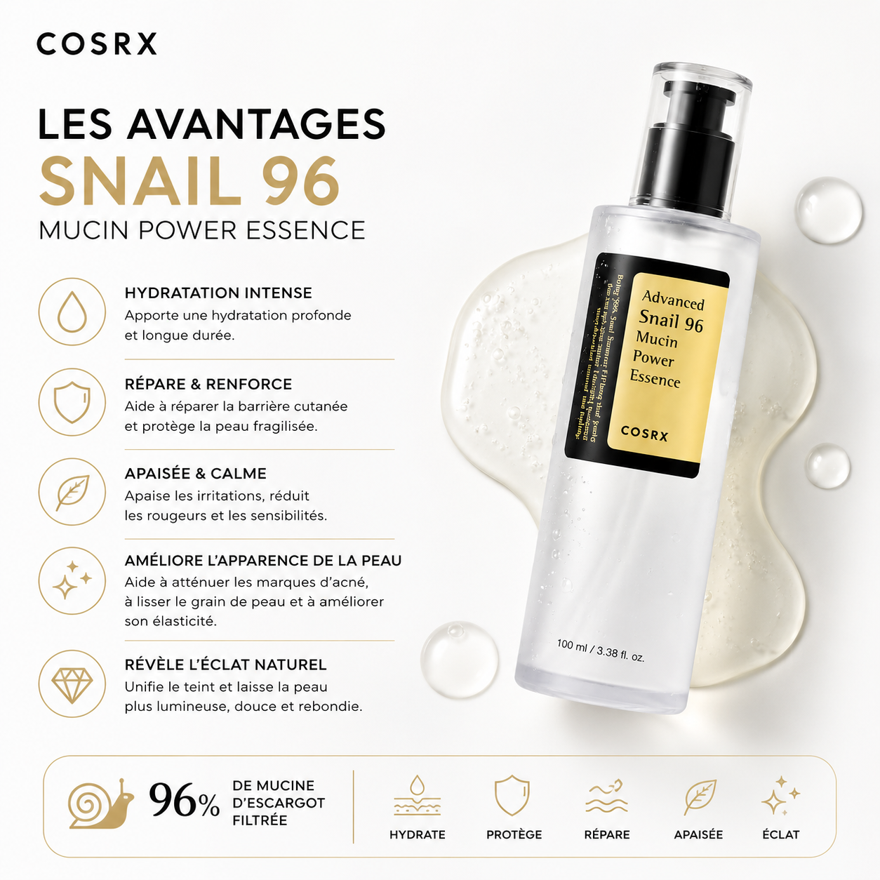 COSRX Advanced Snail 96 Mucin Power Essence – Essence Réparatrice 100ml