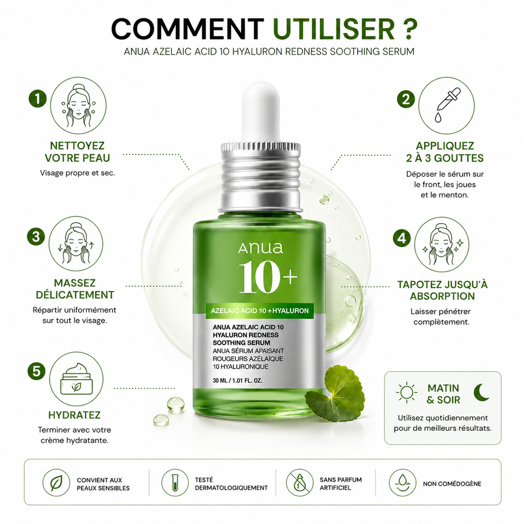 ANUA Azelaic Acid 10 Hyaluron Redness Soothing Serum – Sérum Apaisant Anti-Rougeurs