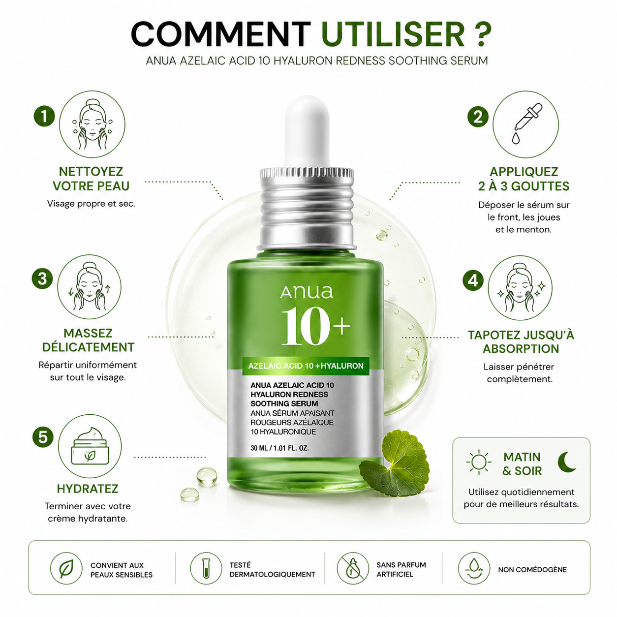 ANUA Azelaic Acid 10 Hyaluron Redness Soothing Serum – Sérum Apaisant Anti-Rougeurs