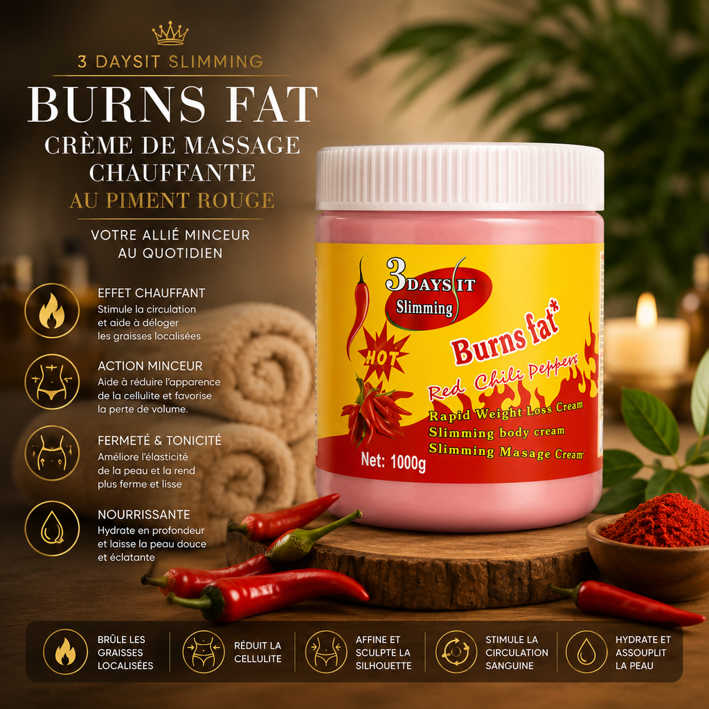 3 Daysit Slimming Burns Fat – Crème De Massage Chauffante Au Piment Rouge 1000 g