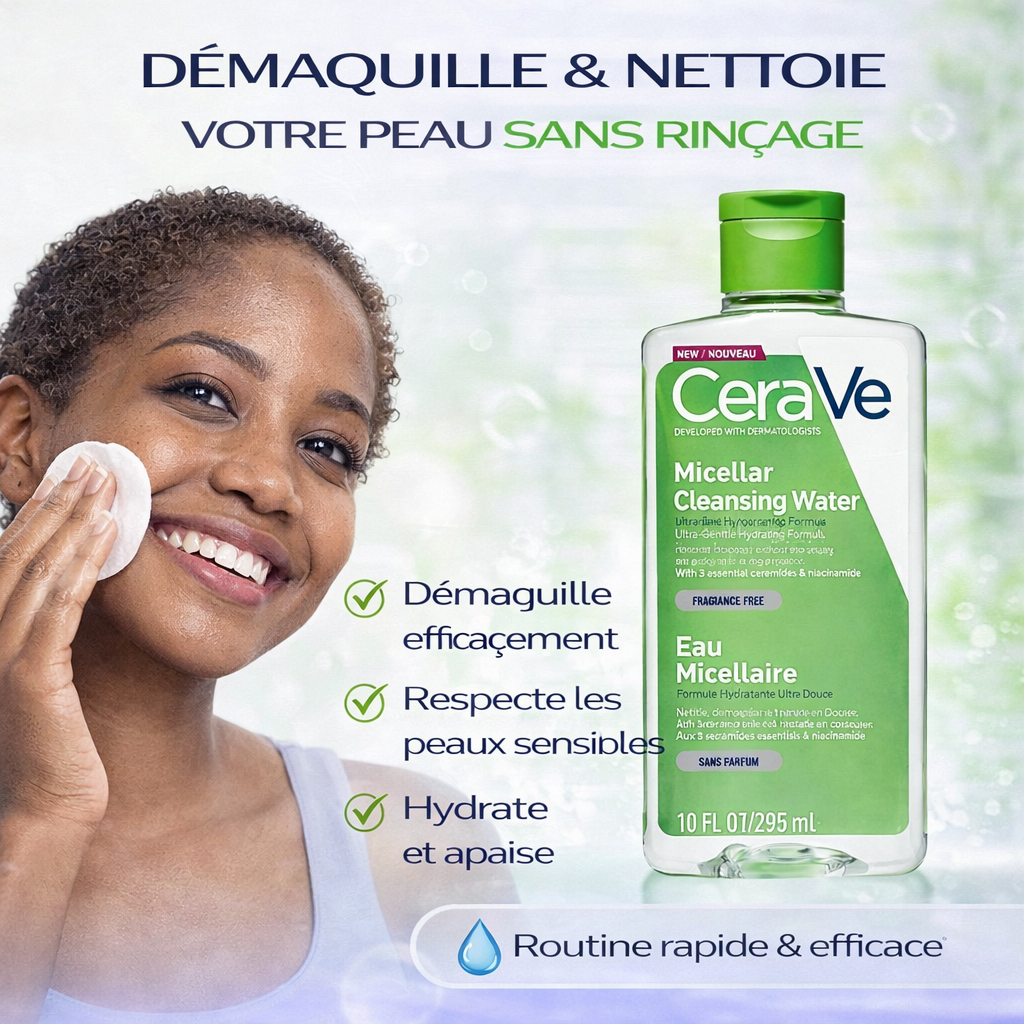 CeraVe Eau Micellaire Nettoyante – Démaquille & Nettoie – Peaux Sensibles 295ml
