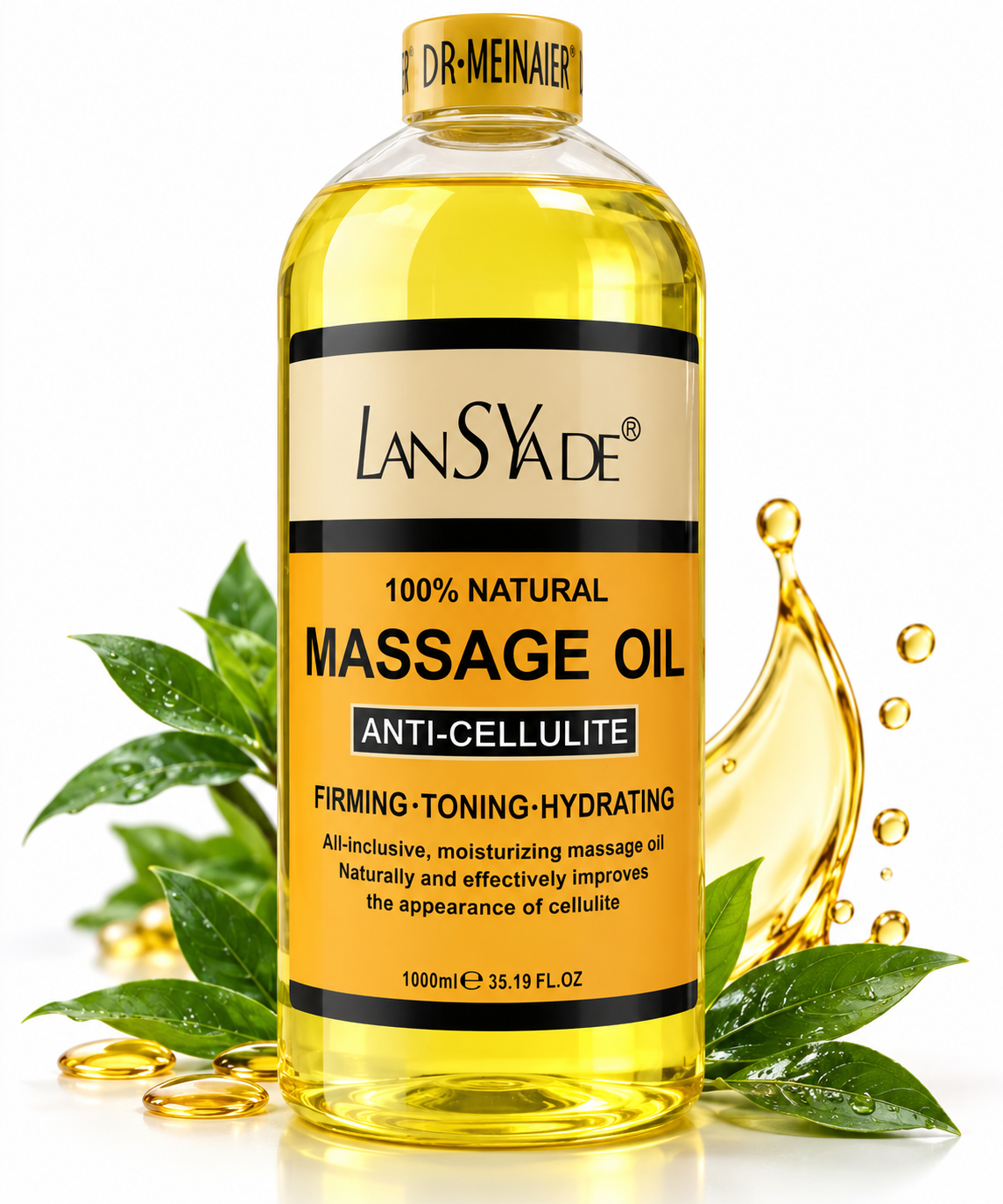LANSYADE Huile de Massage Corps Anti-Cellulite 1000 ml – Raffermissante & Hydratante