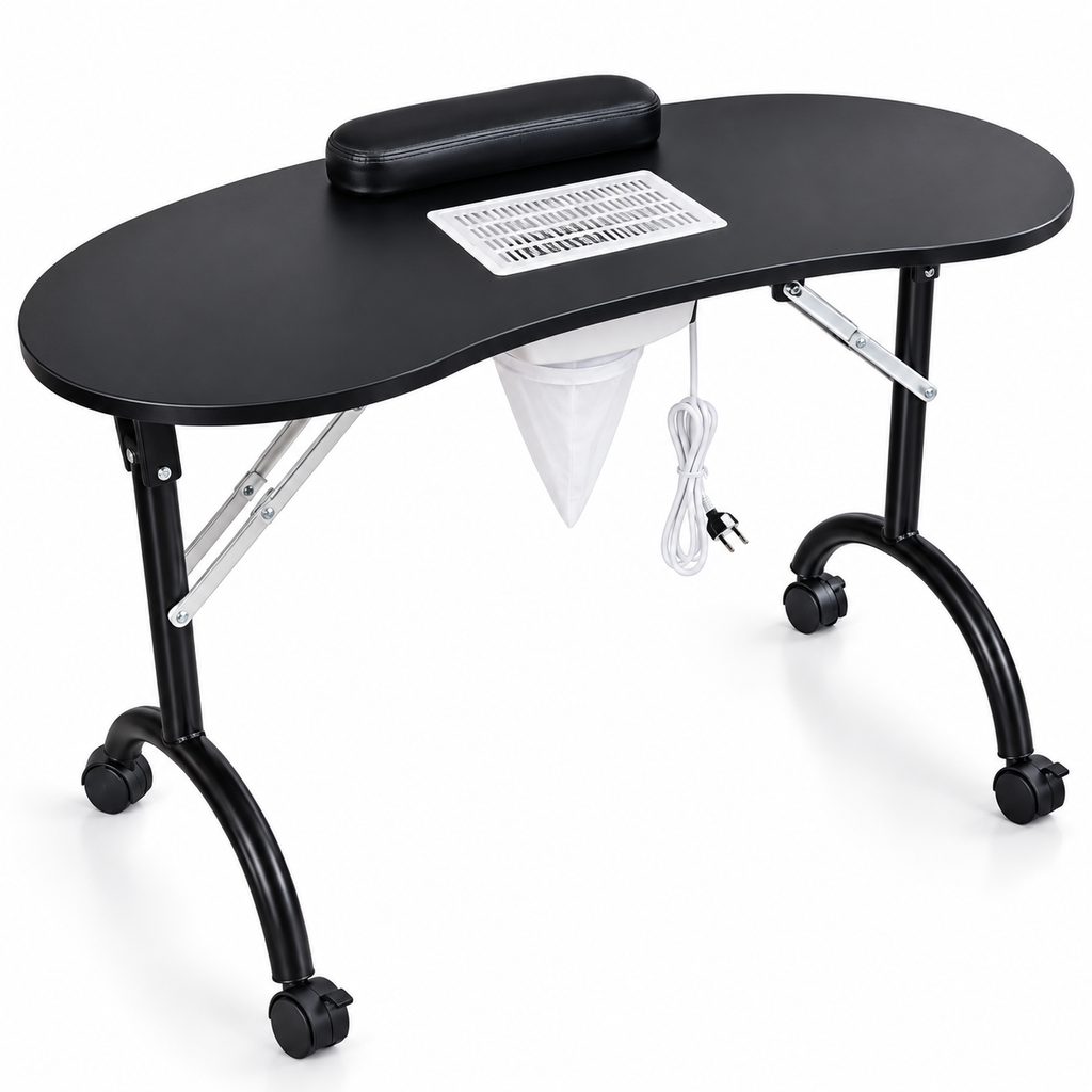 Table De Manucure Professionnelle Pliante Avec Aspirateur À Ongles Intégré, Repose-Mains, Roulettes Et Sac De Transport