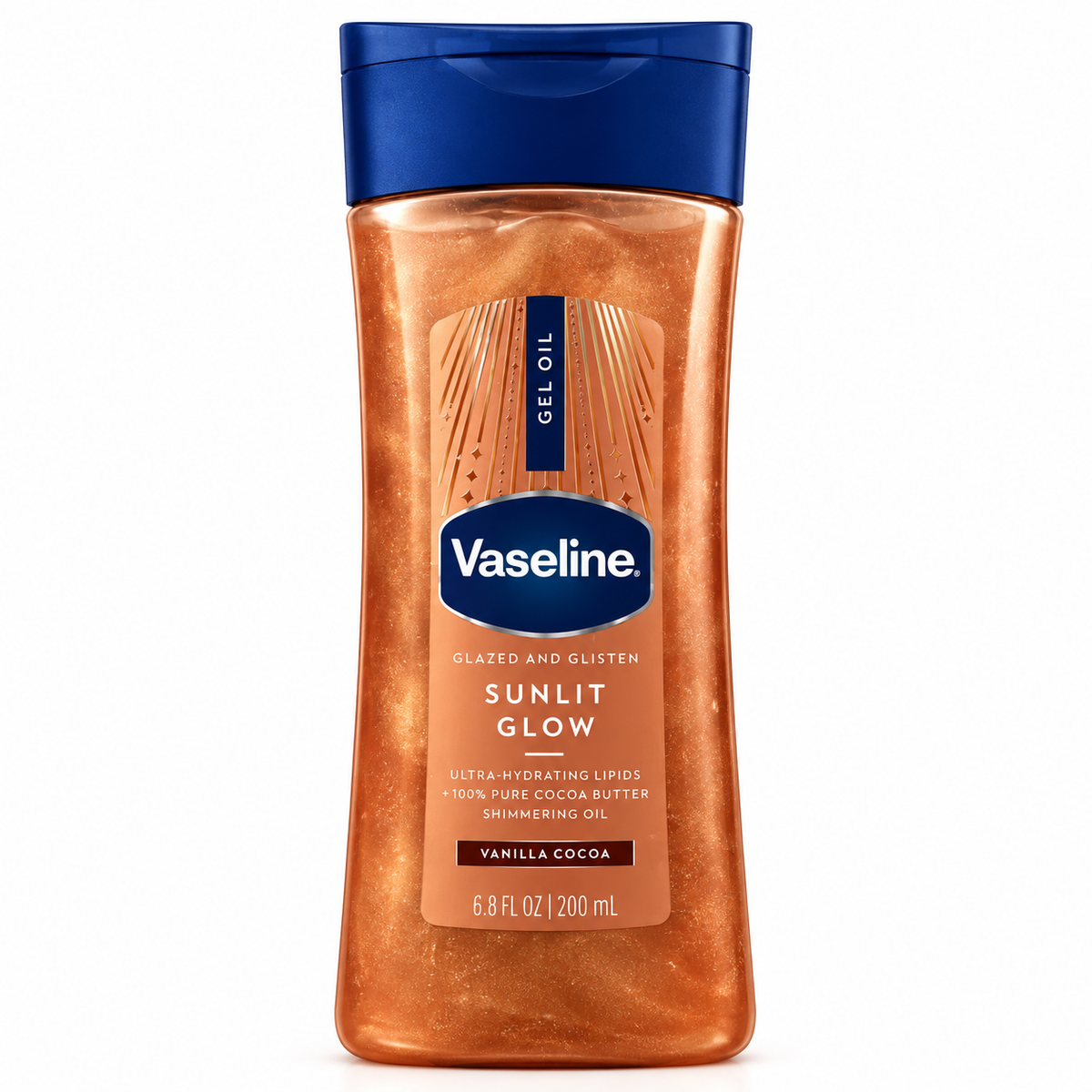 Vaseline Glazed & Glisten Sunlit Glow – Gel-Huile Corporel Hydratant au Beurre de Cacao – Vanilla Cocoa – 200 ml
