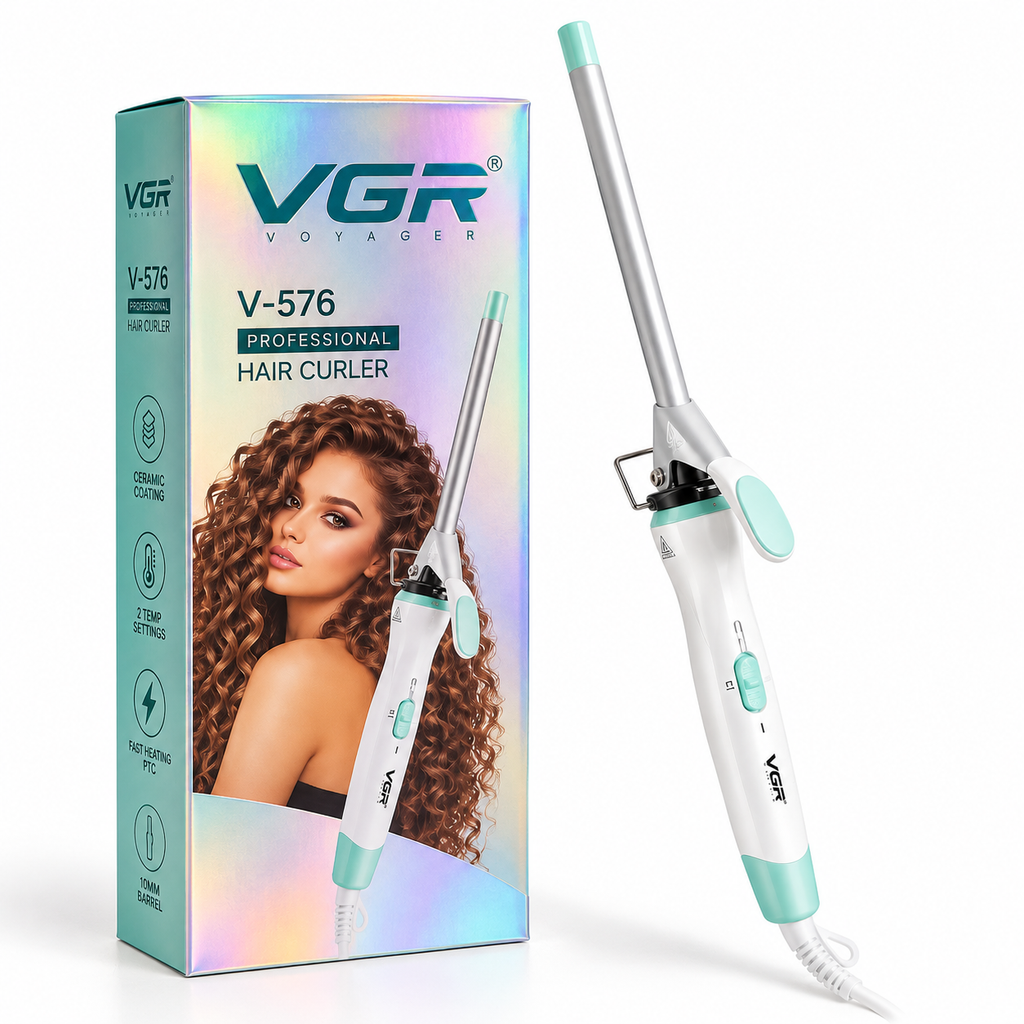 VGR V-576 – Fer À Boucler Professionnel Céramique 10 mm, Boucles Serrées Et Définies, Chauffe Rapide PTC, 2 Températures Jusqu'à 220 °C – Blanc