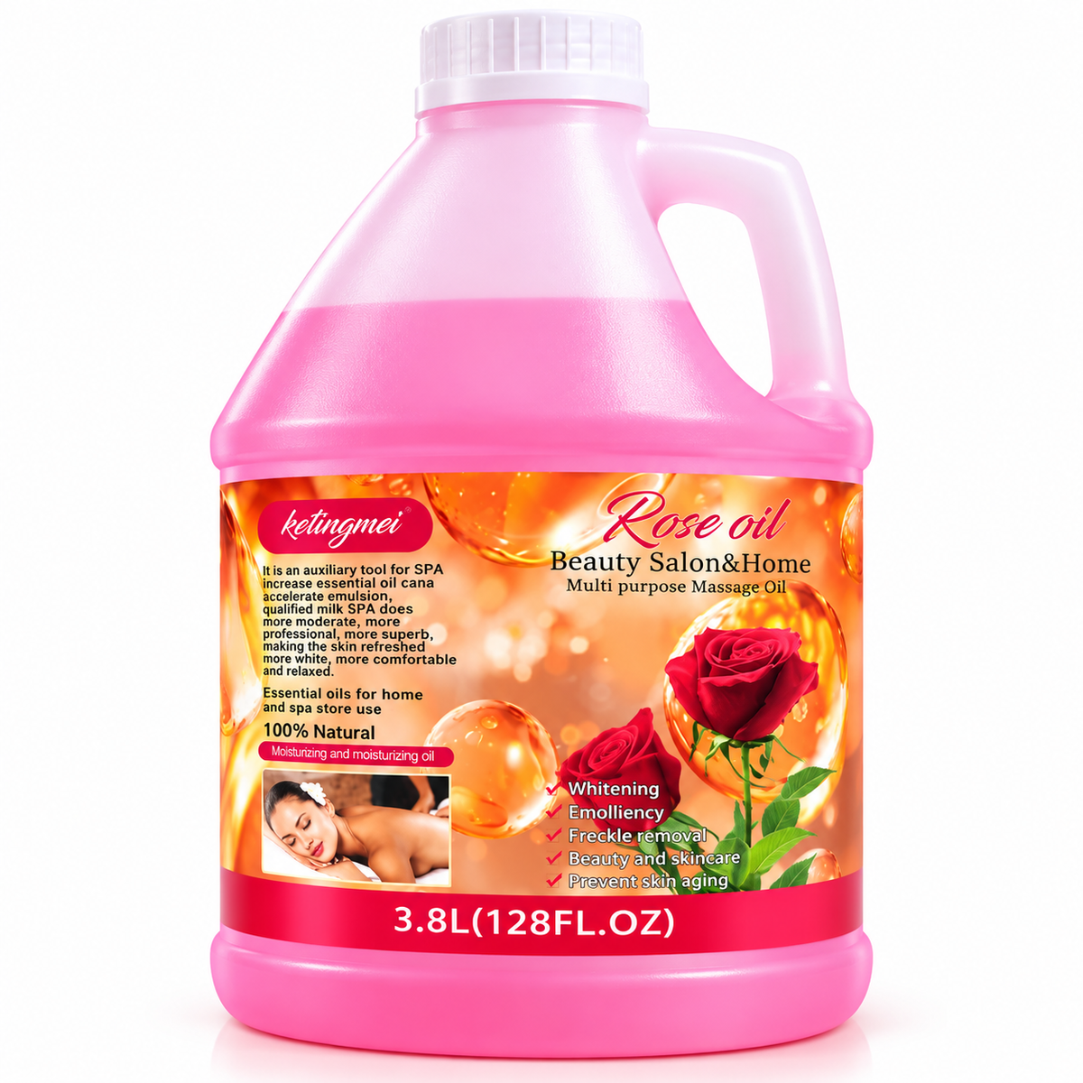 Ketingmei Huile de Massage Corps à la Rose – Grand Format Professionnel 3,8 L