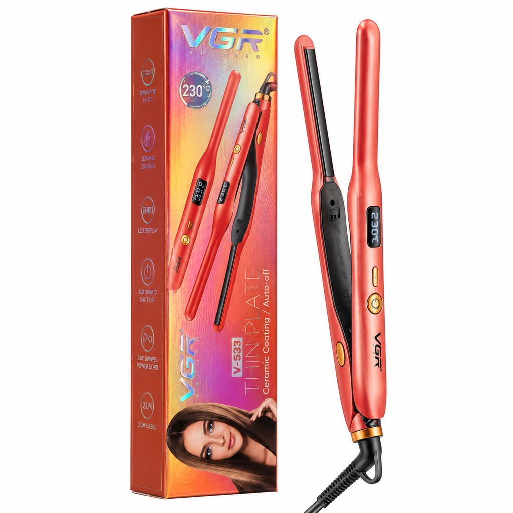 VGR V-523 – Lisseur Professionnel Céramique à Plaques Fines 9 mm, Température Réglable 120–230 °C, Écran LED – Rose Gold